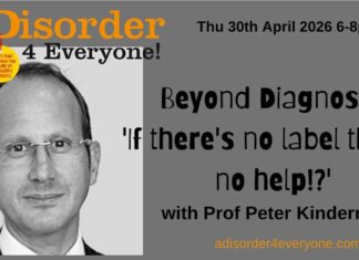 30 april: Forbi diagnosene: ”Utan merkelapp, ingen hjelp”. Med Professor Peter Kinderman Plakat: A Disorder 4 Everyone! 30. april 2026 Beyond Diagnosis: "If there's no label there's no help!?"