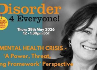 AD4E 28 mai 2026: Psykisk helsekrisa – Makt Trussel Meining Plakat: A Disorder 4 Everyone arrangement 28. mai 2026: THE MENTAL HEALTH CRISIS – A ‘Power Threat Meaning Framework’ perspective